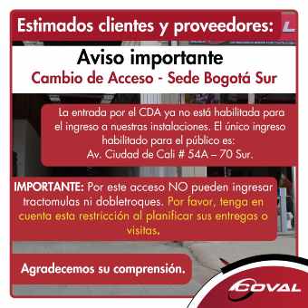 Información importante: nuevo acceso sede Bogotá Sur