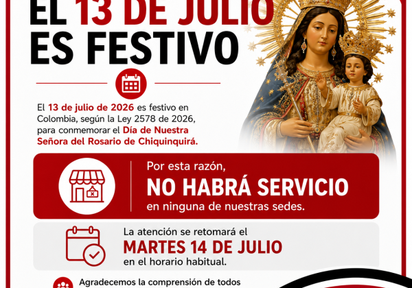 El 13 de julio es festivo en Colombia.